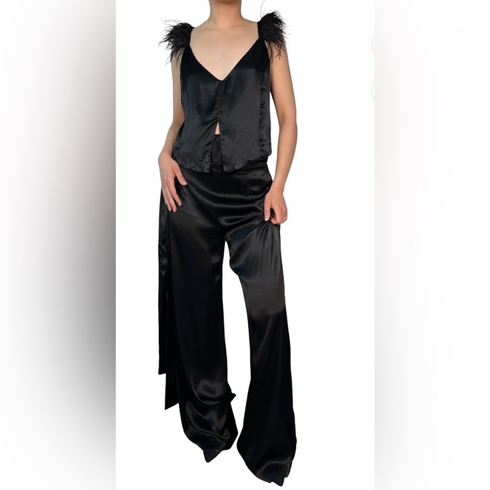 Elegant Black Women's Jumpsuit with Feather Detail